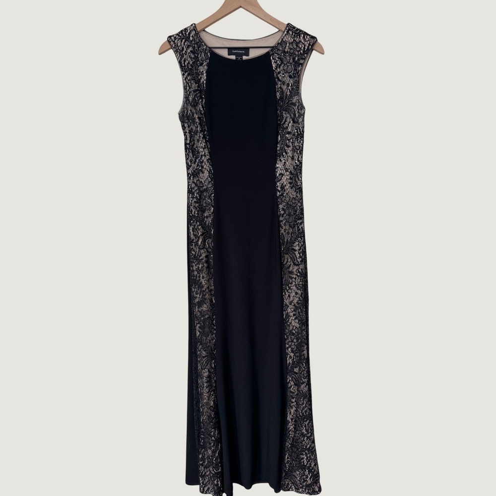 R&M Richards Black Sequin Lace Sleeveless Maxi Gown Dress Size 8 Formal Hoco